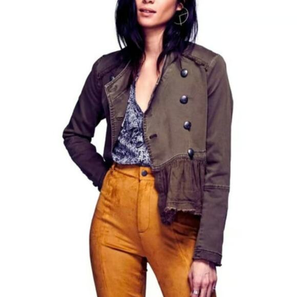 Free People Button Cuff Military Ruffle XS Jacket - Picture 1 of 9